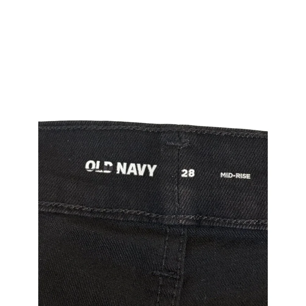 Old‎ Navy Women's Black Denim Mid Rise Shorts With Cuffed Hem & Pockets Size 28
